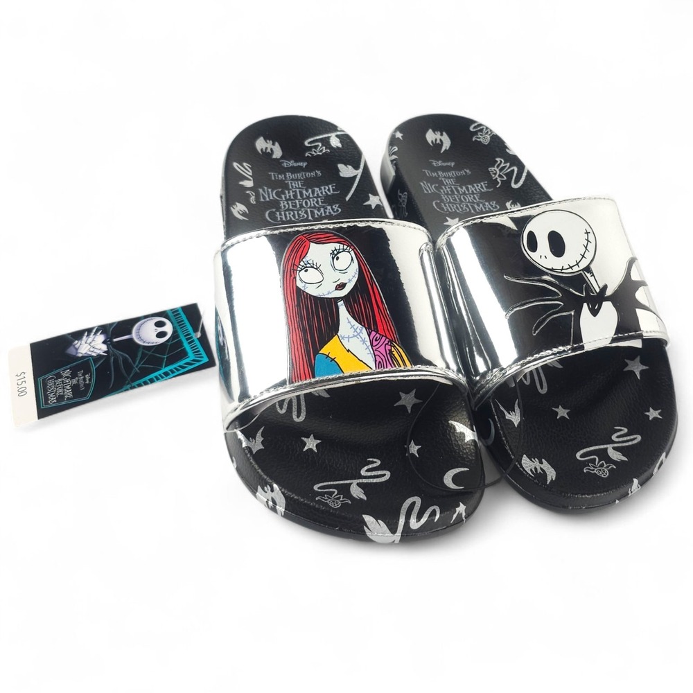 Disney Nightmare Before Christmas Slide Sandals Womens Size 9 Jack Sally Silver